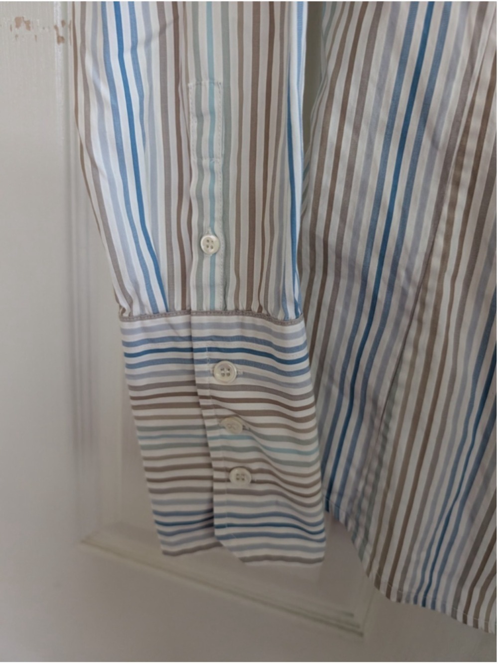 Faconnable Women's Cotton Button Up Shirt White Blue Brown Stripes Size 4 - Picture 9 of 12